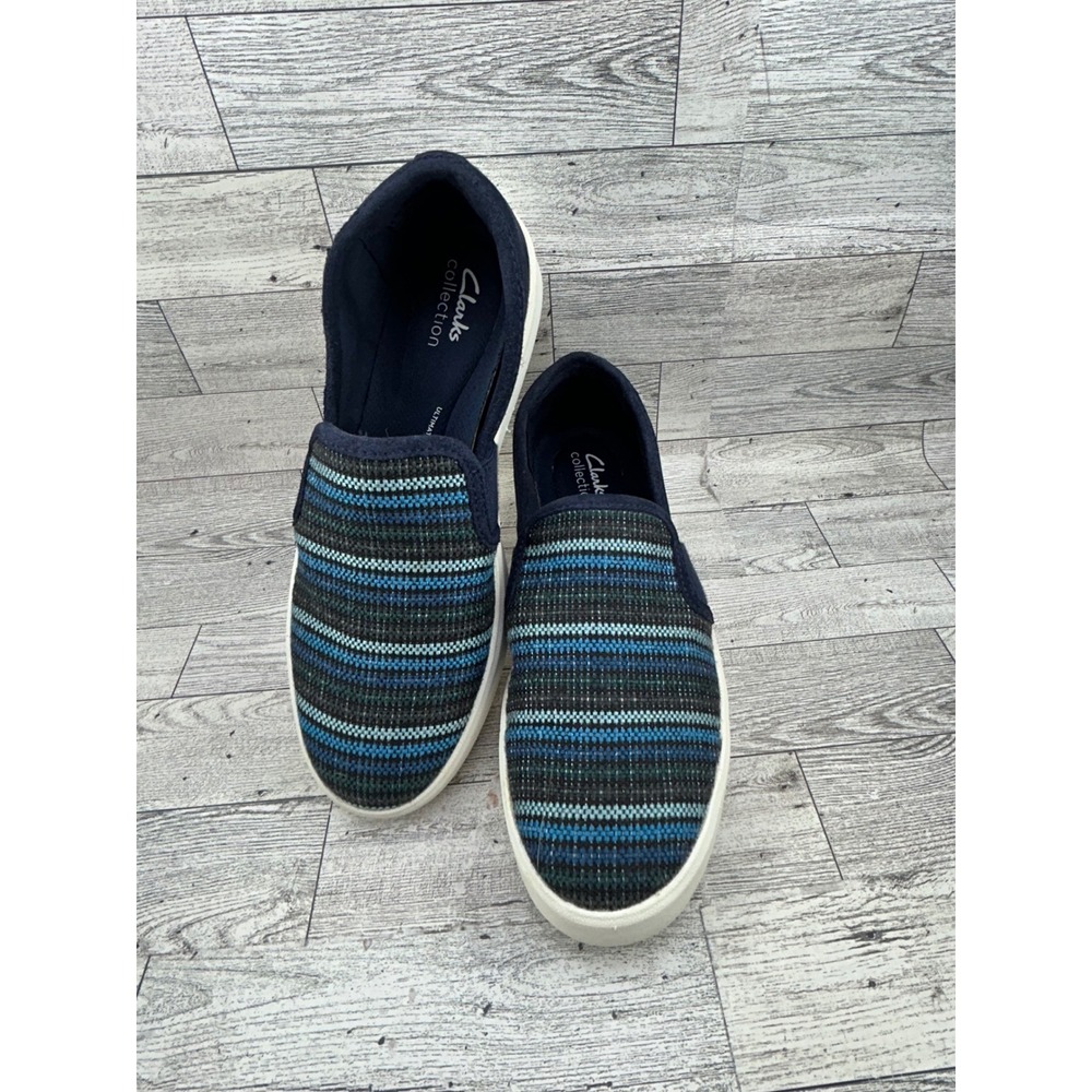 Clarks Collection Women Navy Blue Striped Slip On Shoes 261669134055 Size 8M